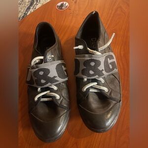 D&G Men’s Black Leather Logo Strap Sneakers